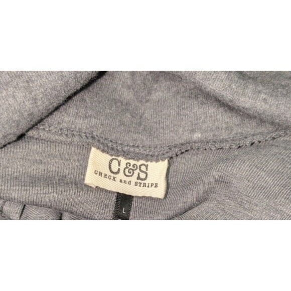 Check and Stripe Cardigan L Women's Gray Draped Open Front Pockets Sweater - Picture 6 of 8